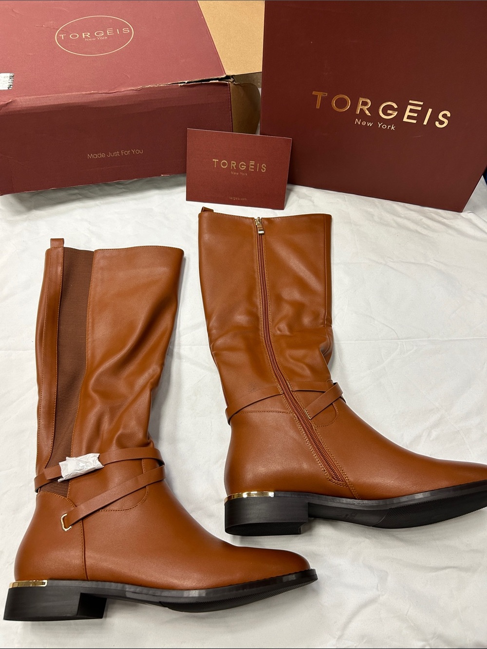 TORGEIS New York Cognac Mid-Calf Leather Heeled Boots
